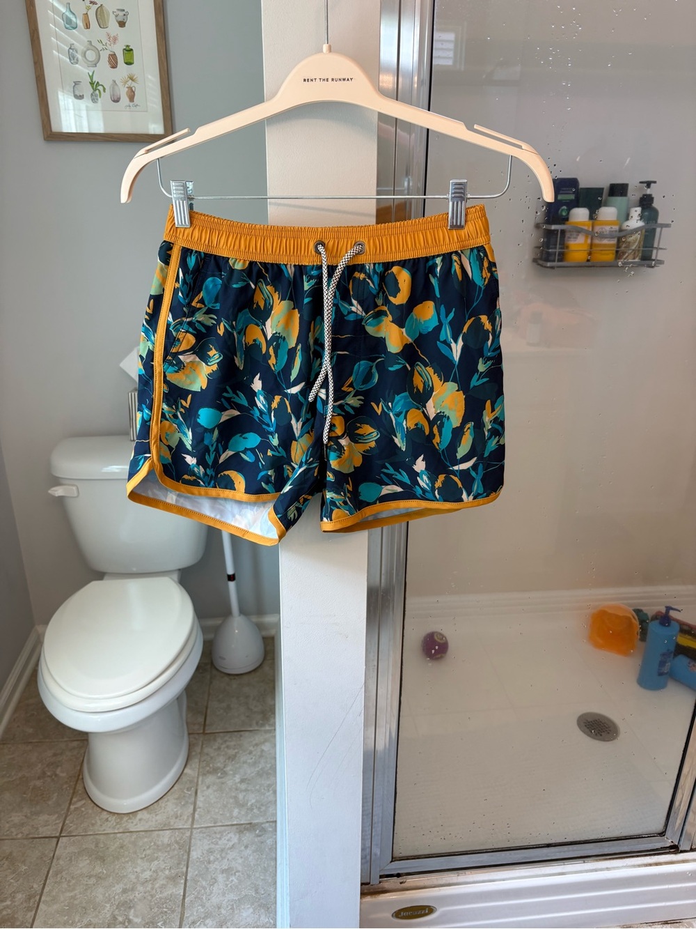 Maamgic Men's XS Swim Trunks Navy Floral Print Lined Quick Dry Board Shorts